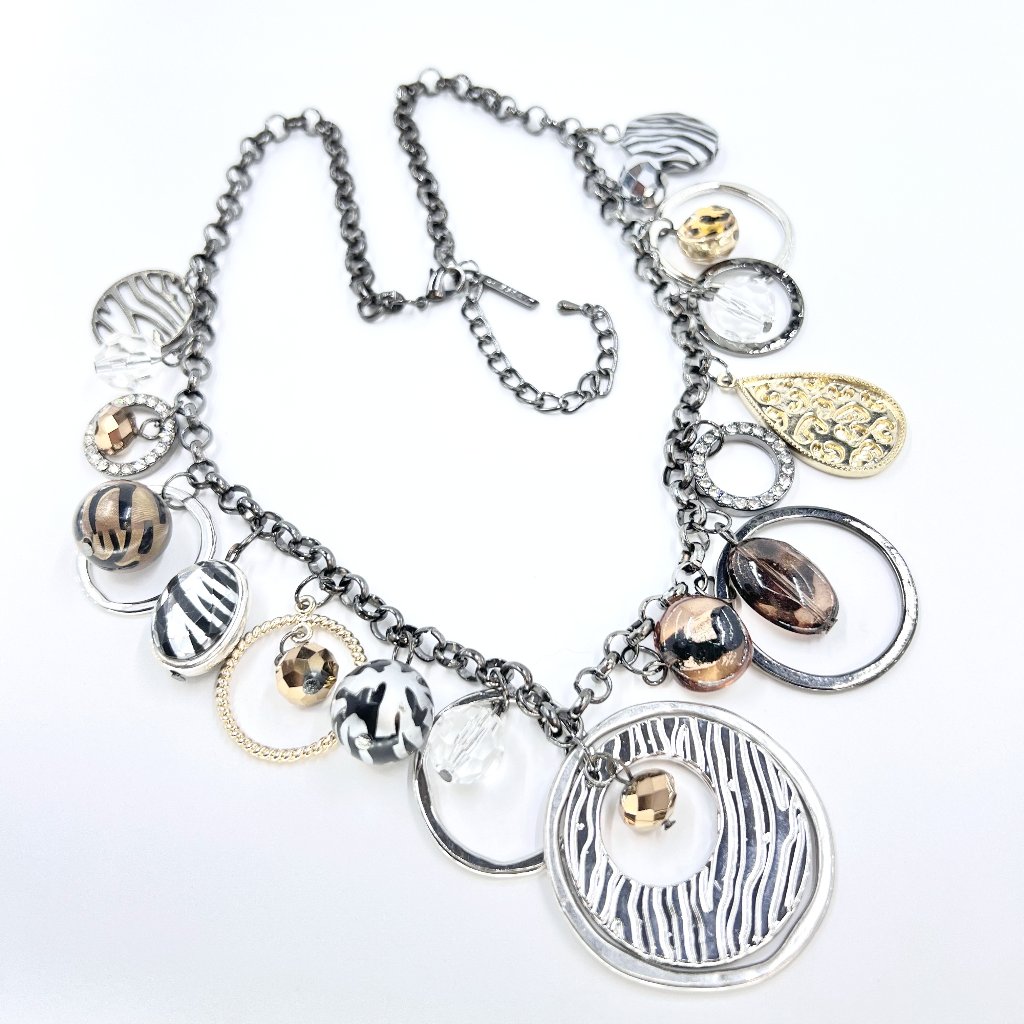 Nwt - Lane Bryant - Multi Charm Chunky Gunmetal Tone 20” Rolo Chain Necklace